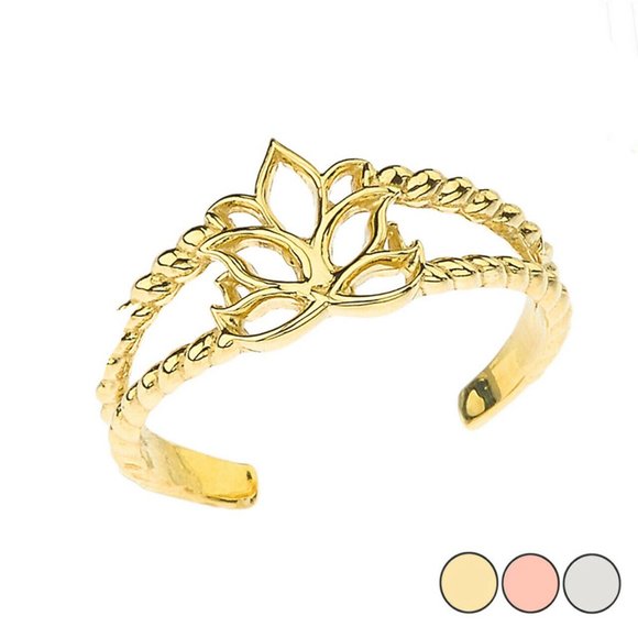 10K Solid Gold Lotus Toe Ring Adjustable
